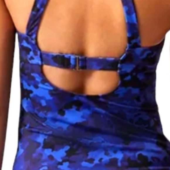 Athleta Two Piece Tankini Blue Camo 36D/DD Large Bottom - Picture 3 of 5